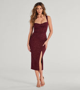 Arlette Lace-Up High Slit Glitter Knit Midi Dress