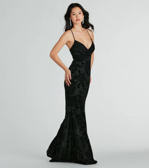 Aly Formal Floral Velvet Lace-Up Mermaid Dress