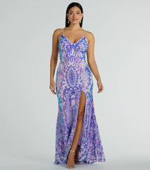 Catherine V-Neck Slit Mermaid Sequin Formal Dress