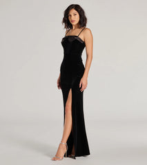 Gracie Velvet and Bow High Slit Mermaid Dress