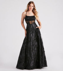 Monica Sequin Embroidered Lace Ball Gown