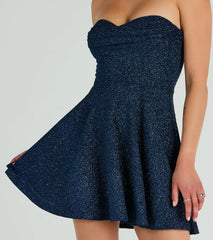 Got Ya Shimmering Strapless Glitter Skater Dress