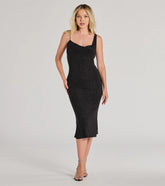Shimmering Nights Cowl Neck Glitter Midi Dress
