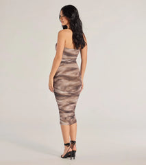 Mesmerizing Glam Abstract Ruched Midi Dress