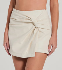 Cute Edge Knot Faux Leather Mini Skort