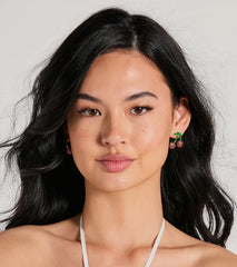 Perfect Topping Rhinestone Cherry Earrings