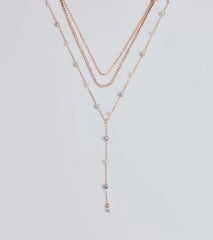 Glam Moment Rhinestone and Faux Pearl Lariat Necklace Set