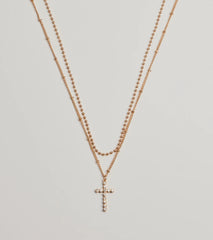 Joyful Glam Layered Rhinestone Cross Necklace