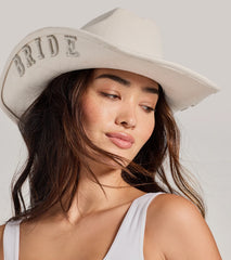 Rhinestone Faux Pearl Bride Cowboy Hat