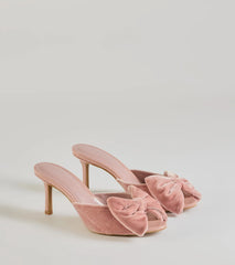 Sweet Romance Velvet Bow Stiletto Mules