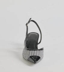 Pattern Play Houndstooth Sling-Back Kitten Heel Pumps