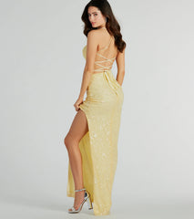 Lakelyn Lace-Up Floral Sequin Mesh Formal Dress