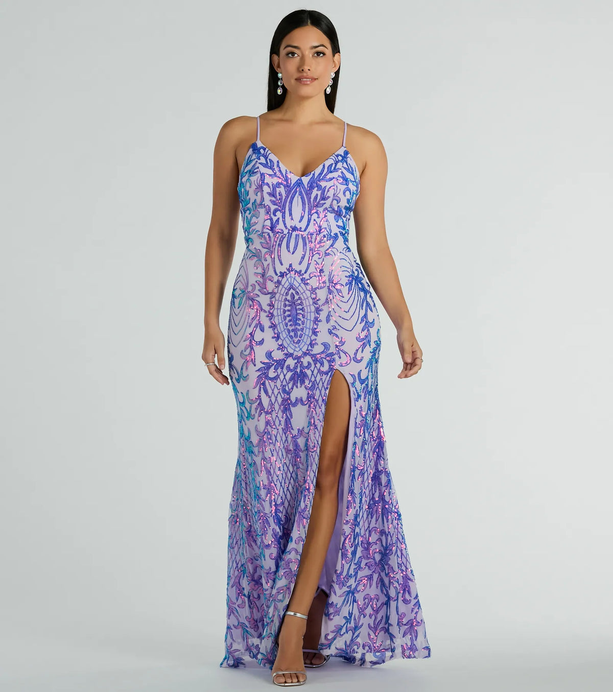 Catherine V-Neck Slit Mermaid Sequin Formal Dress