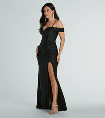 Danielle Cold-Shoulder Ruched Knit Formal Dress