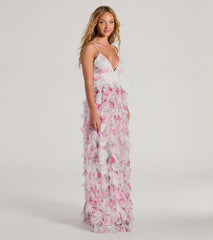 Maisie V-Neck Ruffle Floral A-Line Formal Dress