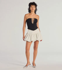 Adorable Glam Rhinestone Bow Cutout Corset Top