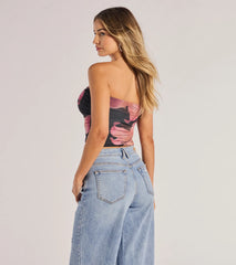 Pretty Aura Floral Print Strapless Crop Top