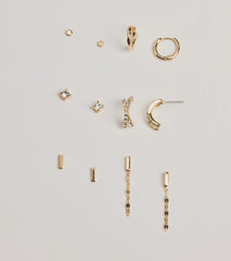 Trendy Deets Stud And Hoop Earrings Set
