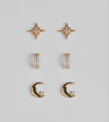 Celestial Glam Three-Pack Stud Earrings Set