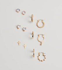 Trendy Six-Pack Stud And Hoop Earrings Set