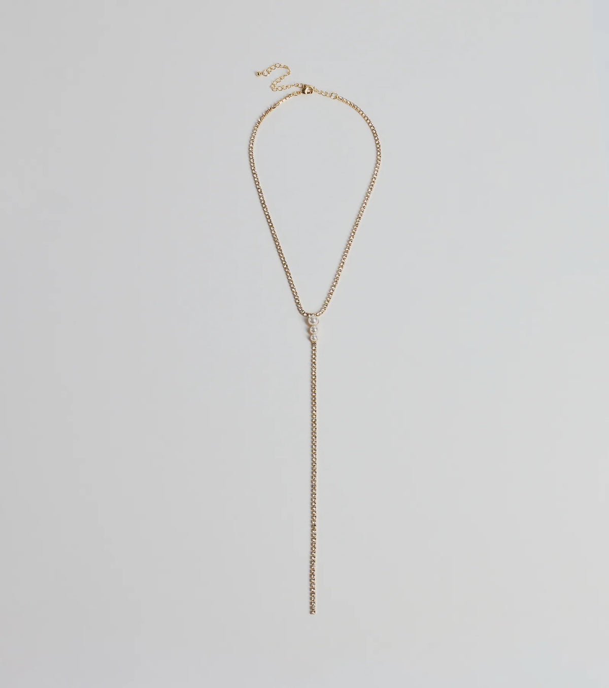 Luxe Glam Rhinestone And Pearl Lariat Necklace