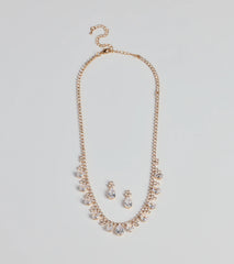 Glitzy Teardrop Rhinestone Necklace And Earrings Set
