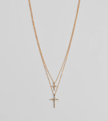Chic Rhinestone Cross Charm Layered Necklace