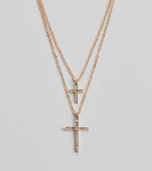Chic Rhinestone Cross Charm Layered Necklace