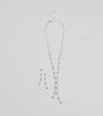 Glam Shine Rhinestone Lariat Necklace Set