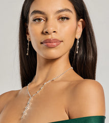 Glam Shine Rhinestone Lariat Necklace Set