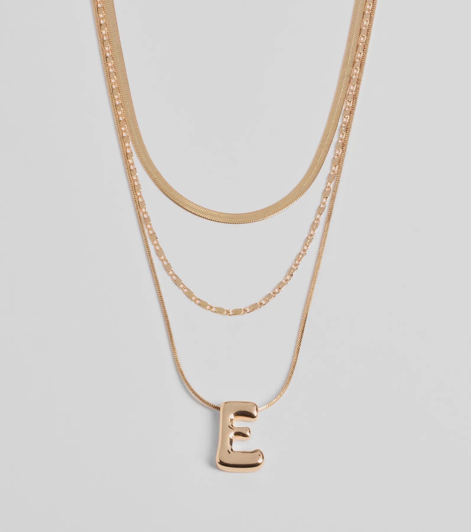 E Initial Layered Bubble Necklace