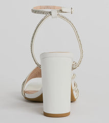 Ready To Party Rhinestone Strappy Metallic Block Heels