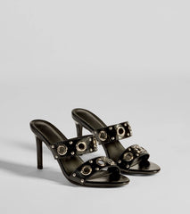 Stylish Edge Studded Strappy Stiletto Mules
